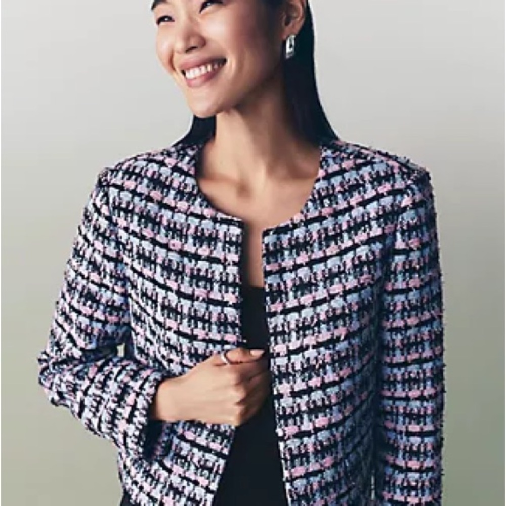 NWT Ann Taylor Striped Tweed Cropped Jacket In Orchid Breeze | Sz 12